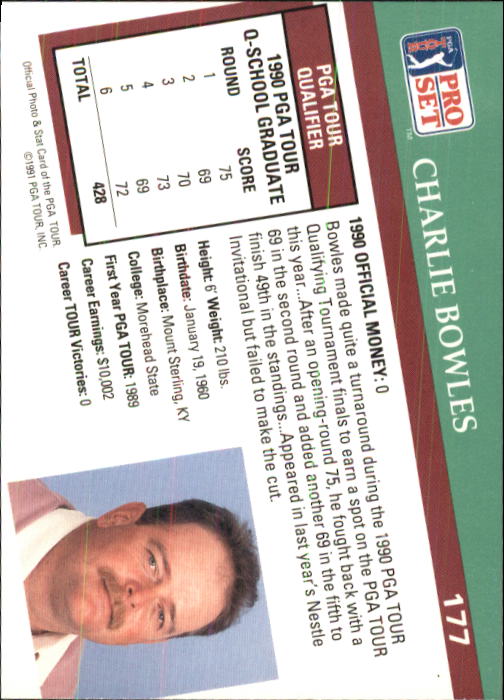 1991 Pro Set #177 Charlie Bowles RC back image