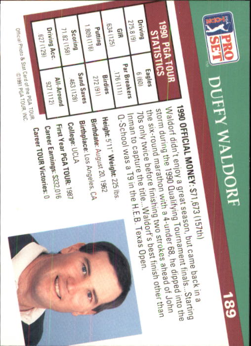 1991 Pro Set #189 Duffy Waldorf RC back image