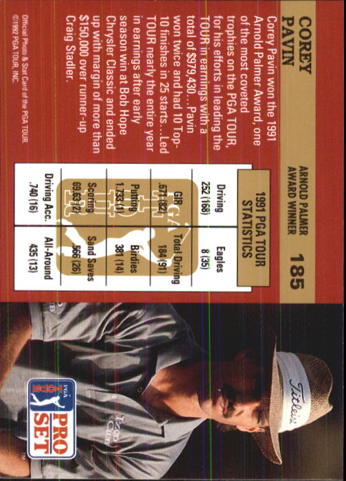 1992 Pro Set #185 Corey Pavin AW back image