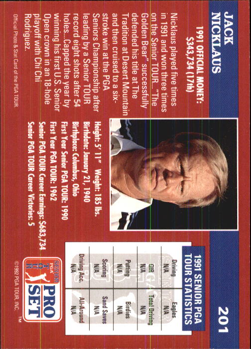1992 Pro Set #201 Jack Nicklaus back image