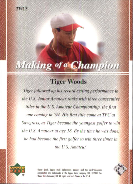 2001 Upper Deck Tiger Woods Collection #TWC5 Tiger Woods U.S. Amtr Champ back image