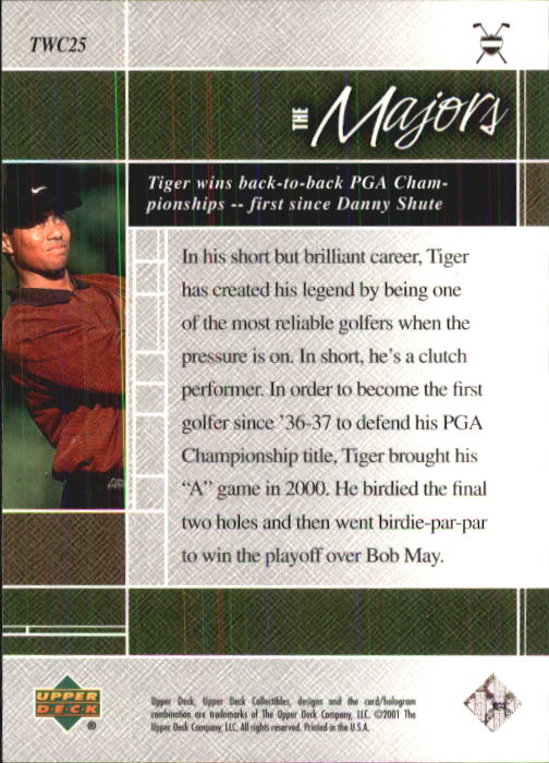 2001 Upper Deck Tiger Woods Collection #TWC25 Tiger Woods Back to Back PGA back image
