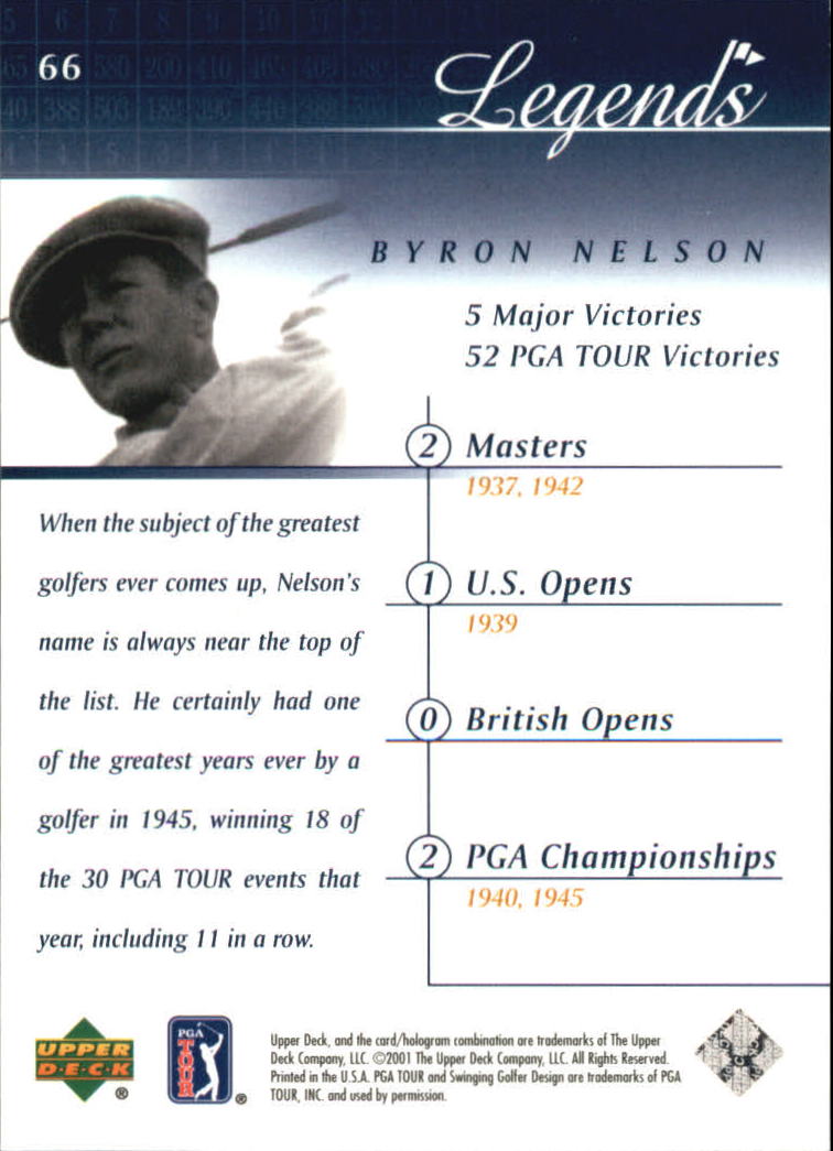 2001 Upper Deck #66 Byron Nelson back image