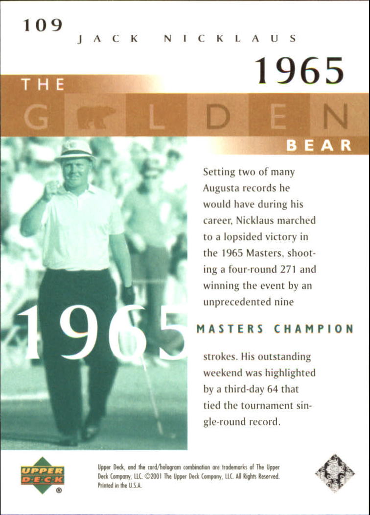 2001 Upper Deck #109 J.Nicklaus GB 65 Masters back image