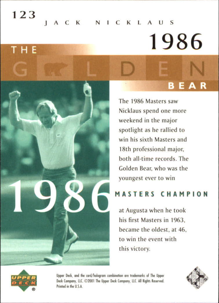 2001 Upper Deck #123 J.Nicklaus GB 86 Masters back image