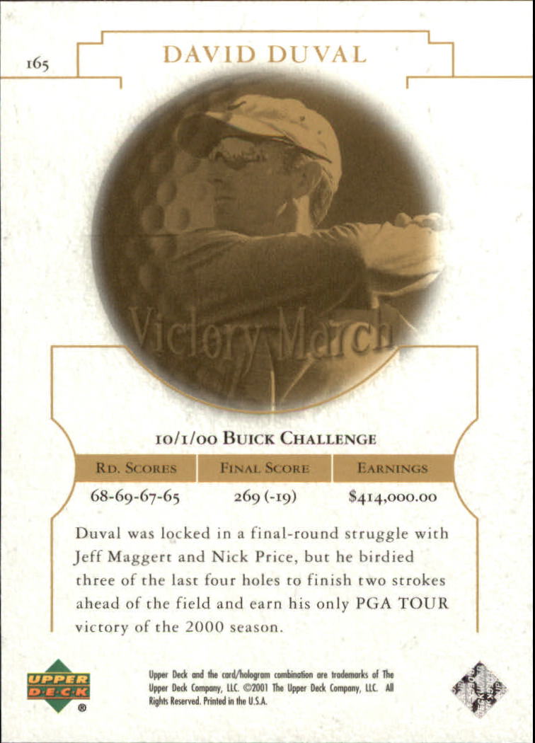 2001 Upper Deck #165 David Duval VM back image