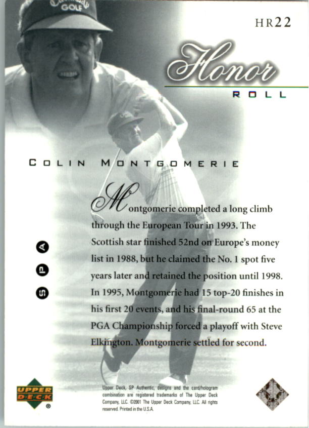 2001 SP Authentic Honor Roll #HR22 Colin Montgomerie back image