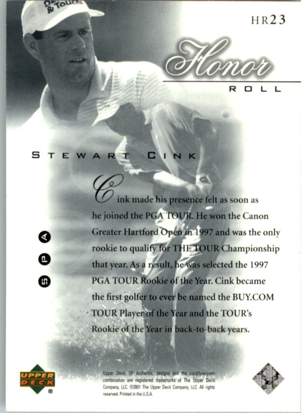2001 SP Authentic Honor Roll #HR23 Stewart Cink back image