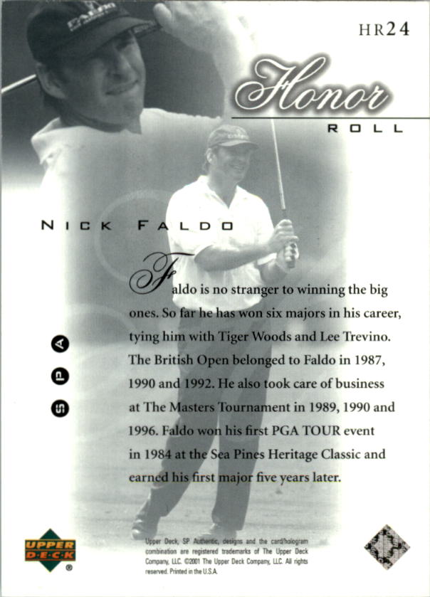 2001 SP Authentic Honor Roll #HR24 Nick Faldo back image