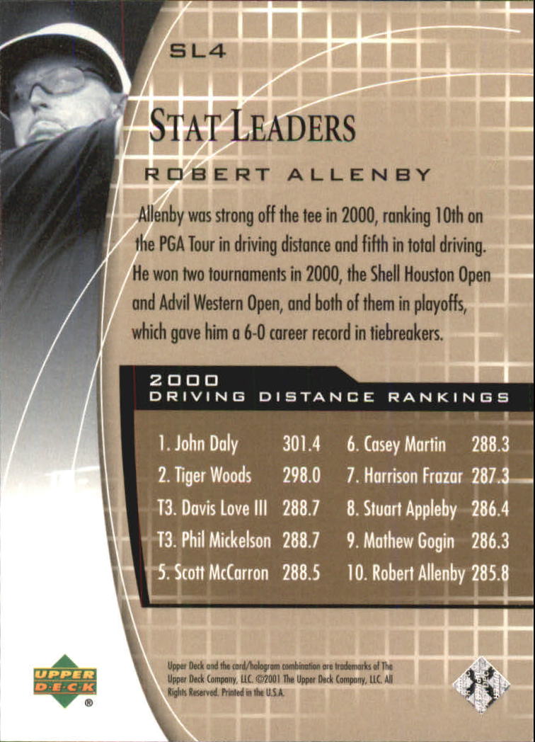 2001 Upper Deck Stat Leaders #SL4 Robert Allenby back image