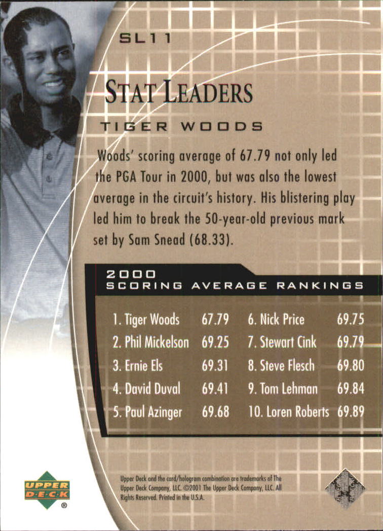 2001 Upper Deck Stat Leaders #SL11 Tiger Woods back image