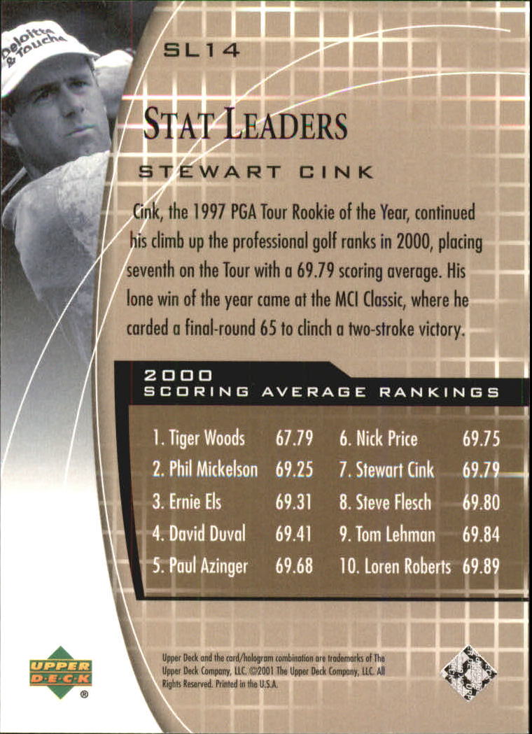 2001 Upper Deck Stat Leaders #SL14 Stewart Cink back image