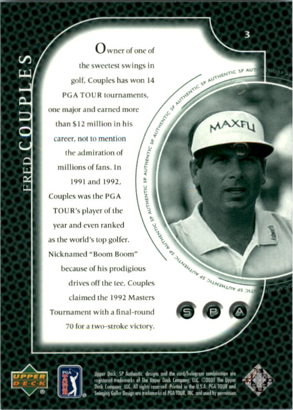 2001 SP Authentic Preview #3 Fred Couples back image