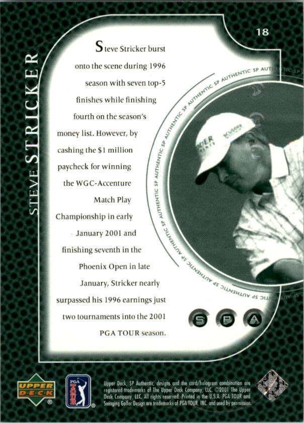 2001 SP Authentic Preview #18 Steve Stricker back image