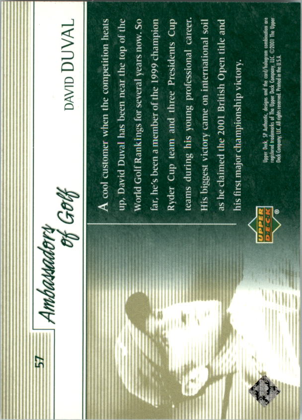 2001 SP Authentic Preview #57 David Duval AG back image