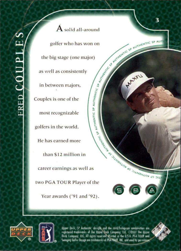 2001 SP Authentic #3 Fred Couples back image