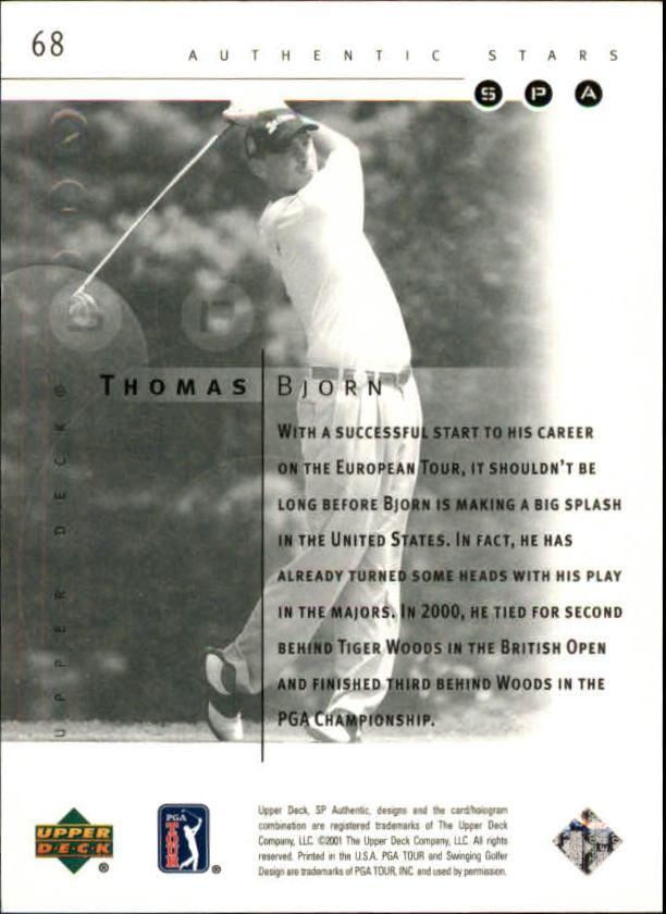 2001 SP Authentic #68 Thomas Bjorn AS RC back image