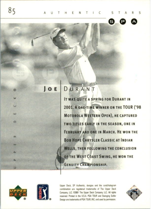 2001 SP Authentic #85 Joe Durant AS RC back image