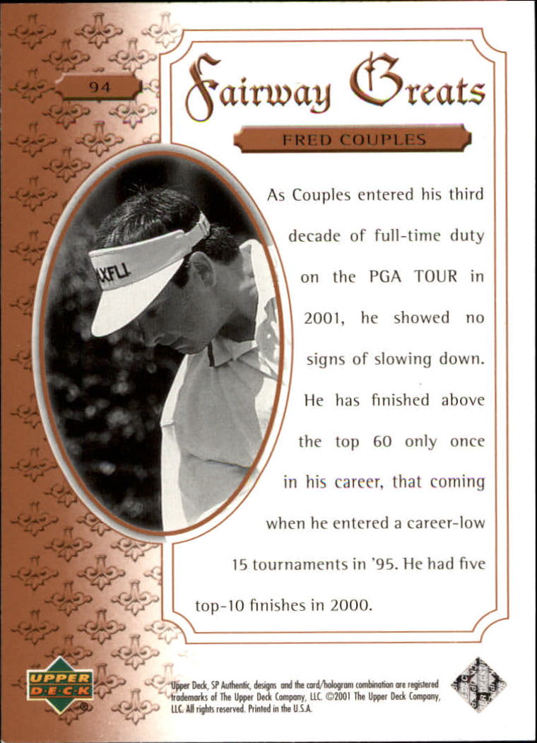 2001 SP Authentic #94 Fred Couples FG back image
