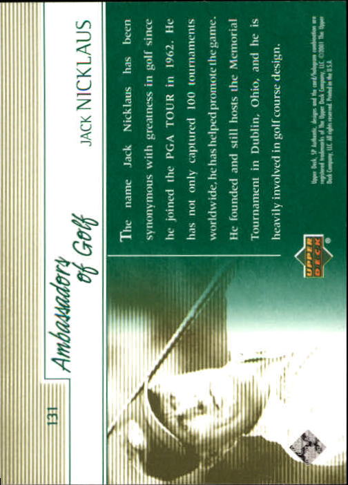 2001 SP Authentic #131 Jack Nicklaus AG back image