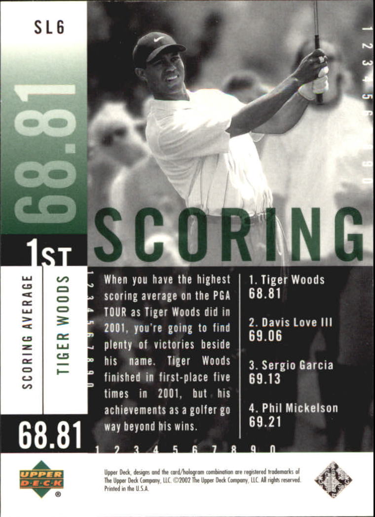 2002 Upper Deck Stat Leaders #SL6 Tiger Woods back image