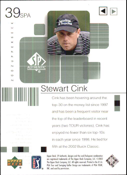 2002 SP Authentic #39 Stewart Cink back image
