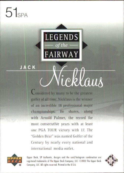 2002 SP Authentic #51 Jack Nicklaus LF back image