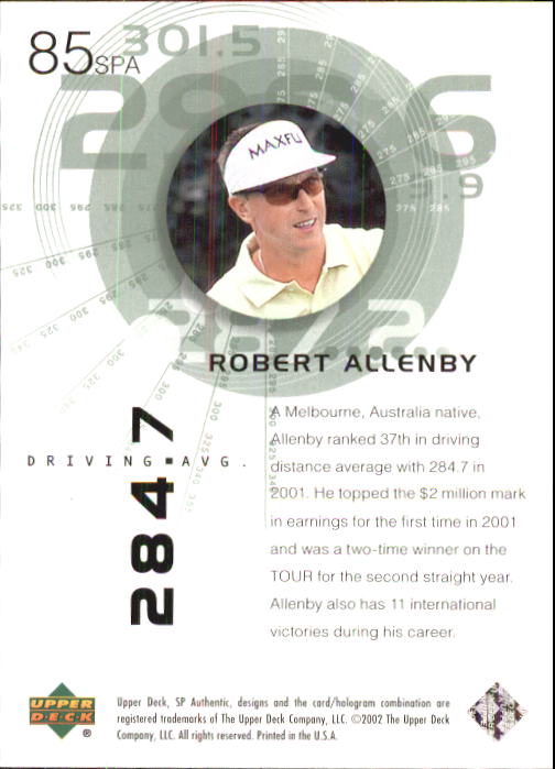 2002 SP Authentic #85 Robert Allenby LB back image