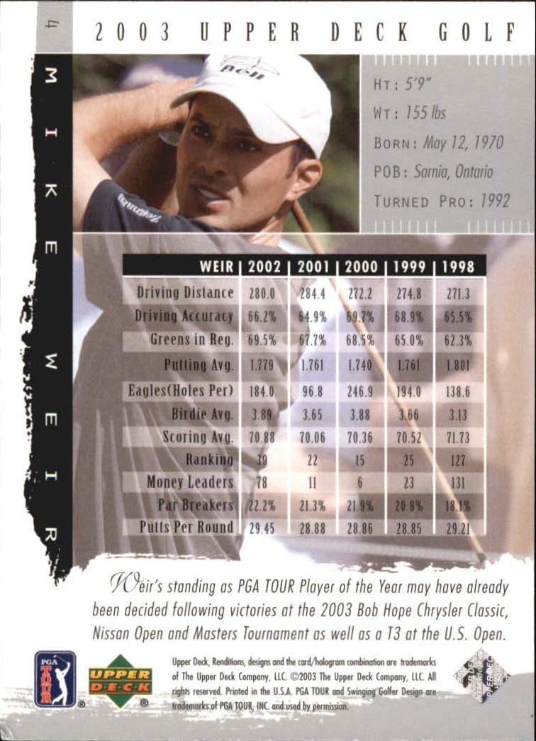 2003 Upper Deck Renditions #4 Mike Weir back image