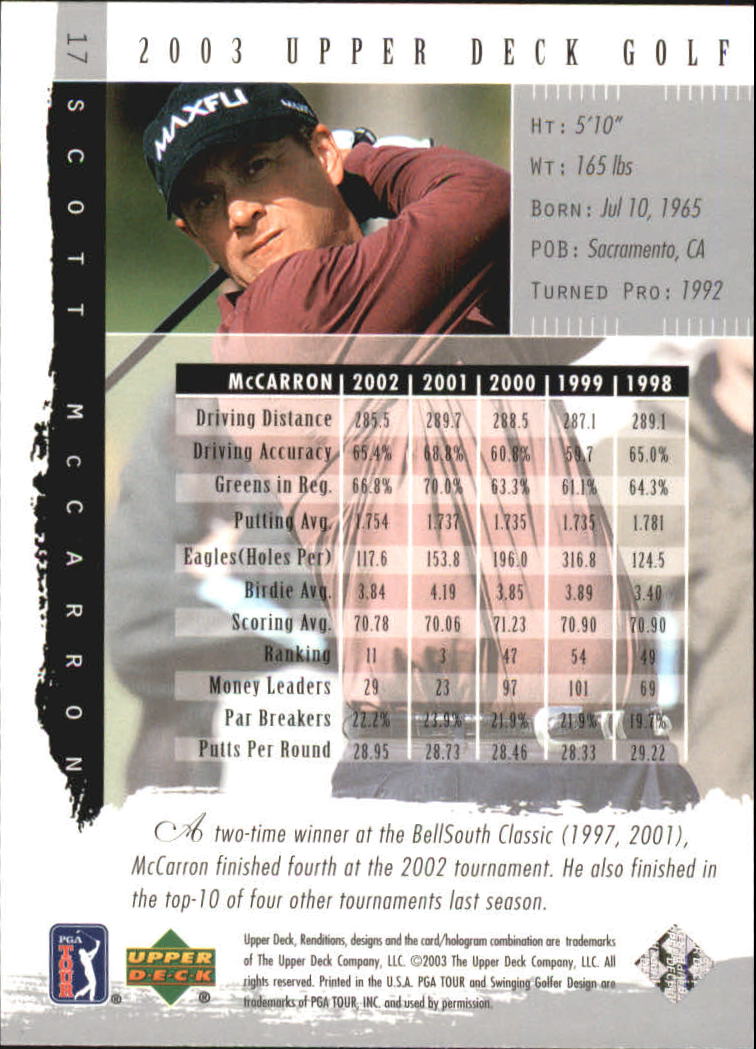 2003 Upper Deck Renditions #17 Scott McCarron back image