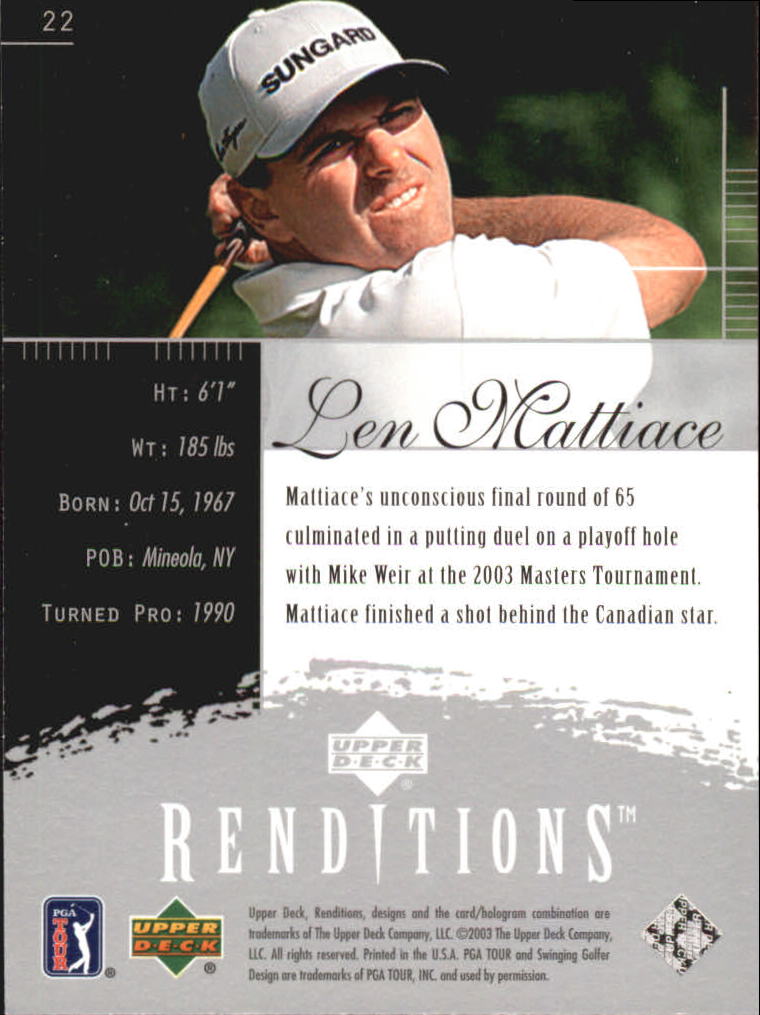 2003 Upper Deck Renditions #22 Len Mattiace RP RC back image