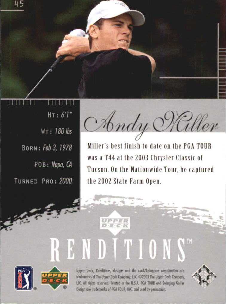 2003 Upper Deck Renditions #45 Andy Miller RP RC back image