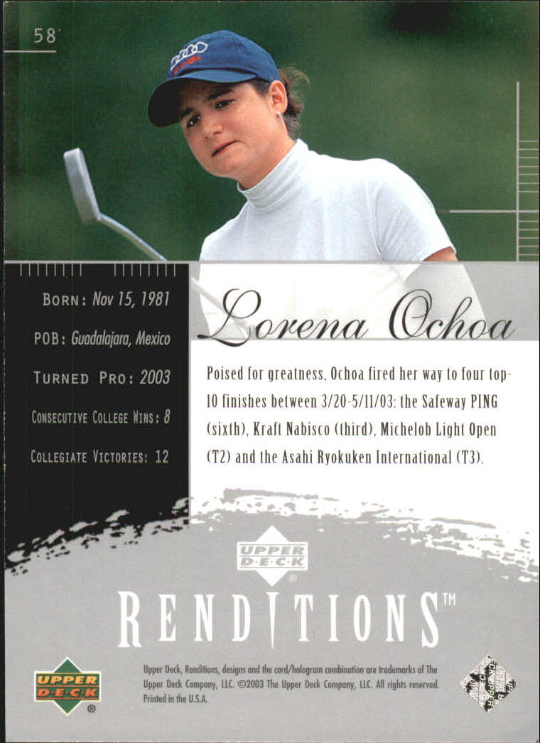2003 Upper Deck Renditions #58 Lorena Ochoa RP RC back image