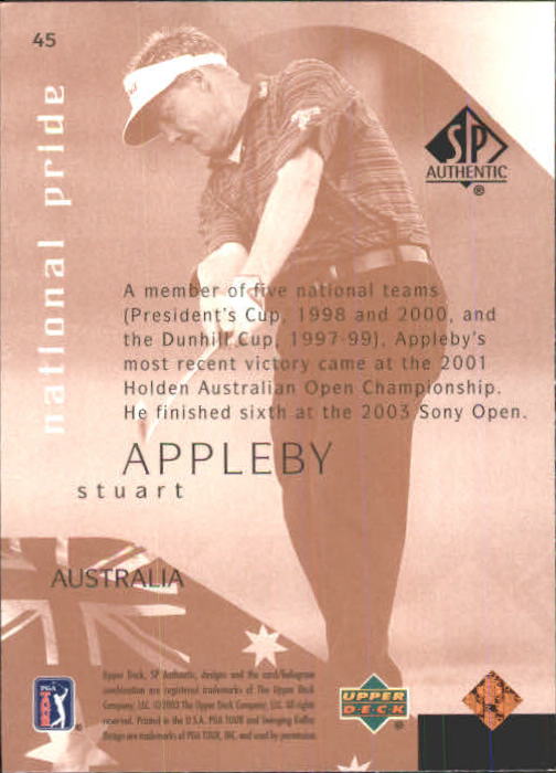 2003 SP Authentic #45 Stuart Appleby NP back image