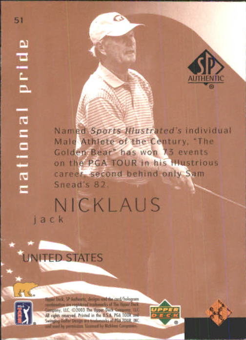 2003 SP Authentic #51 Jack Nicklaus NP back image