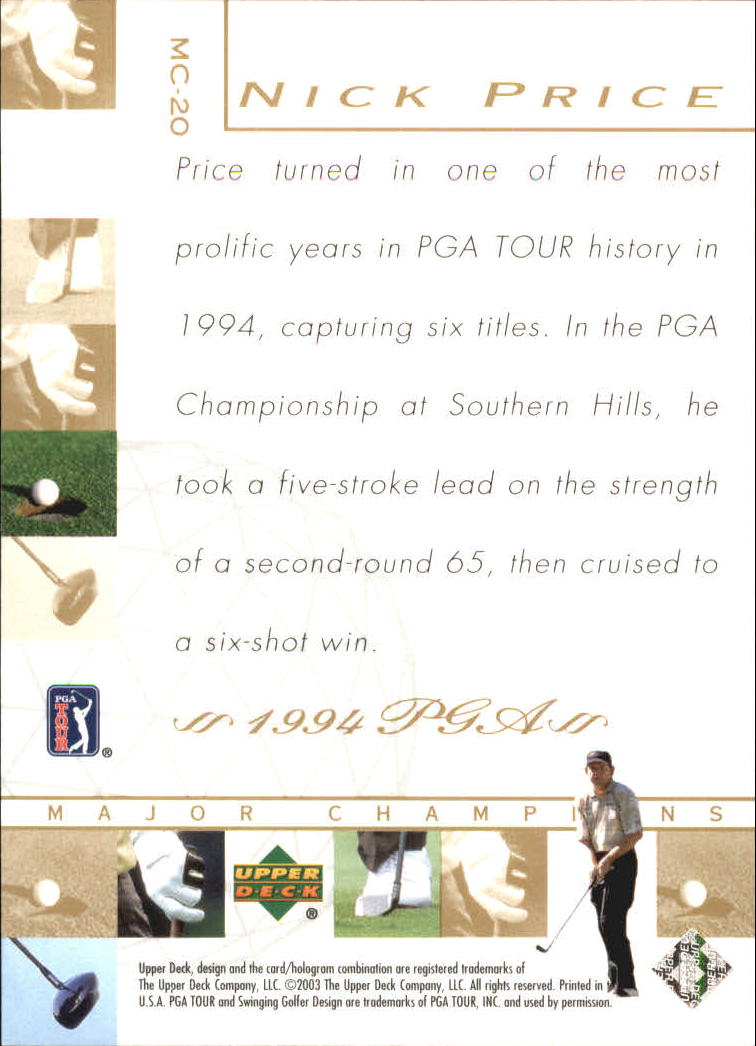2003 Upper Deck Major Champions #20 Nick Price 94 PGA back image