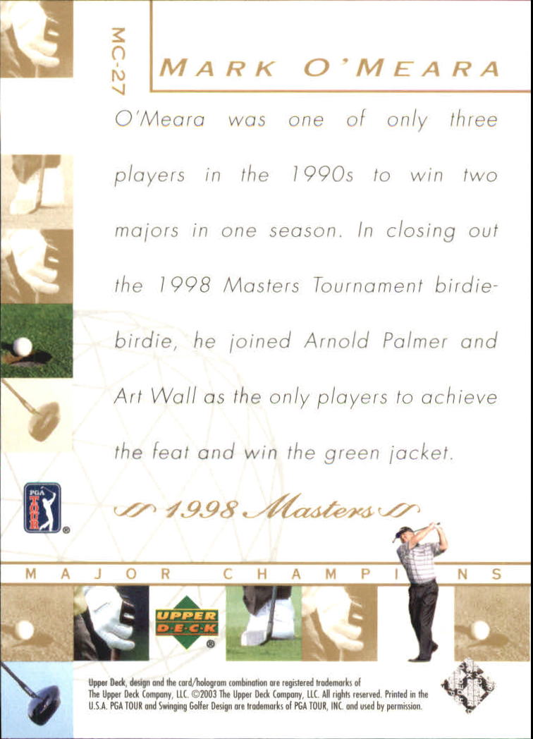 2003 Upper Deck Major Champions #27 Mark O'Meara 98 Masters back image