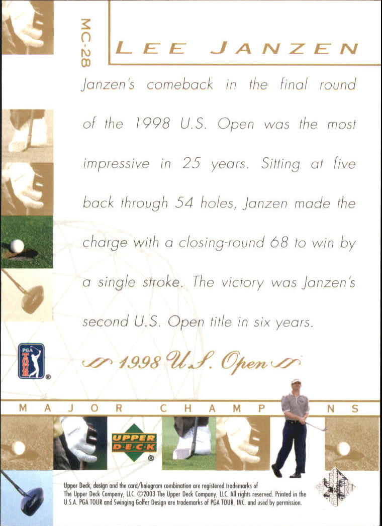 2003 Upper Deck Major Champions #28 Lee Janzen 98 US Open back image