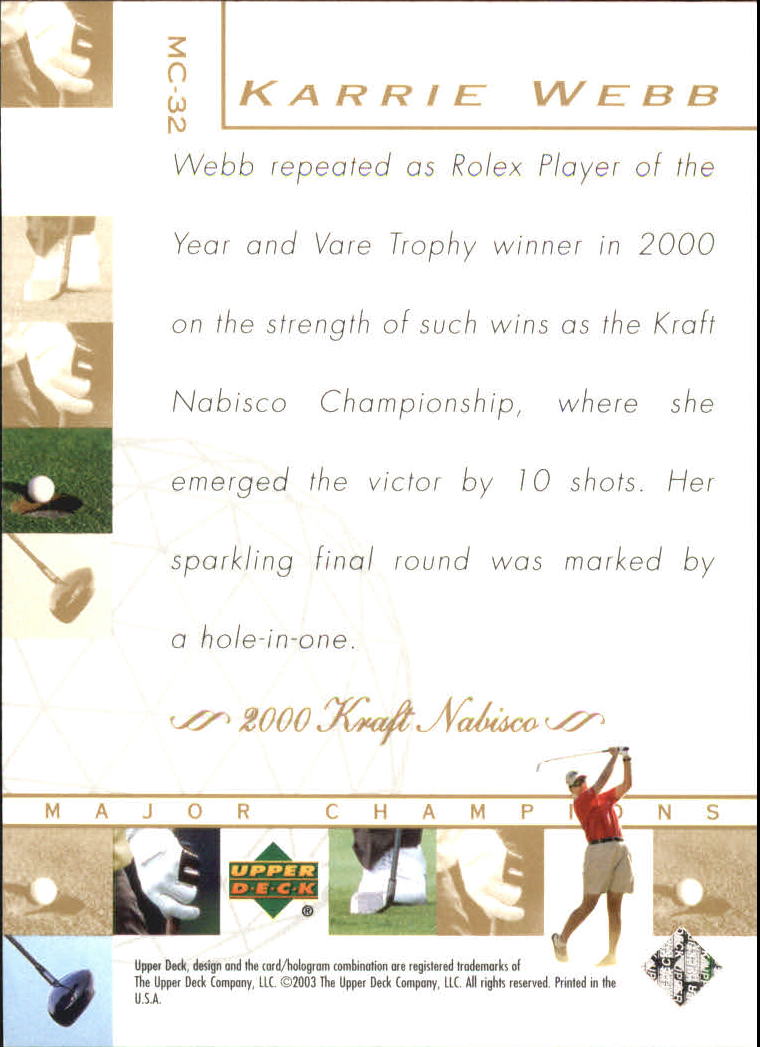 2003 Upper Deck Major Champions #32 Karrie Webb 00 Kraft back image