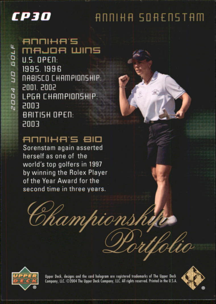2004 Upper Deck Champion Portfolio #CP30 Annika Sorenstam back image