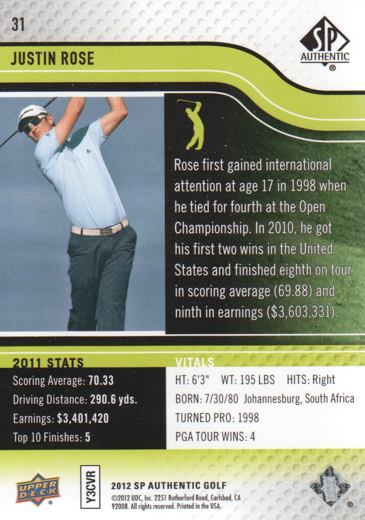 2012 SP Authentic Golf Card Pick - Picture 61 of 156