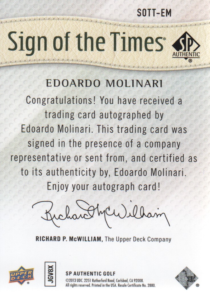 2014 SP Authentic Sign of the Times #SOTTEM Edoardo Molinari F back image