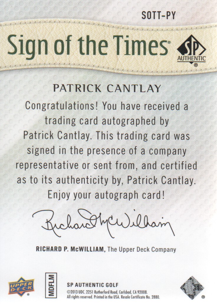 2014 SP Authentic Sign of the Times #SOTTPY Patrick Cantlay H back image