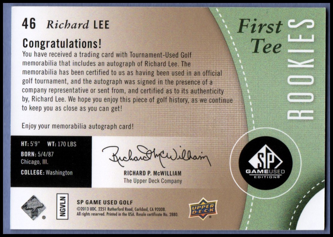 2014 SP Game Used #46 Richard Lee Shirt AU/199 RC back image