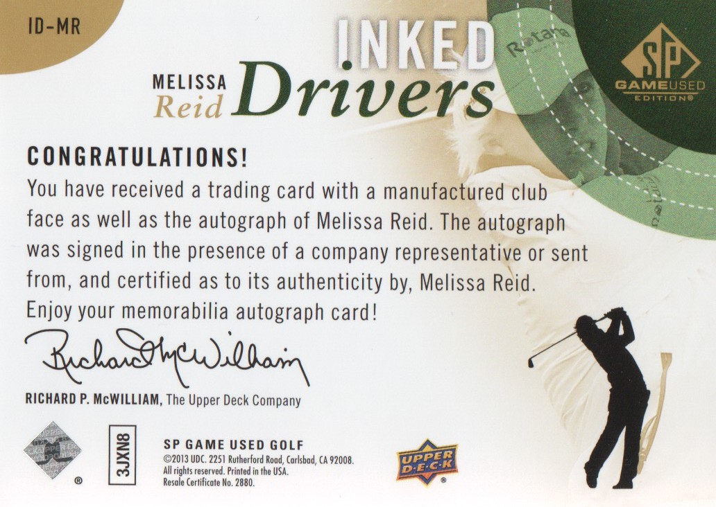 2014 SP Game Used Inked Drivers #IDMR Melissa Reid D back image