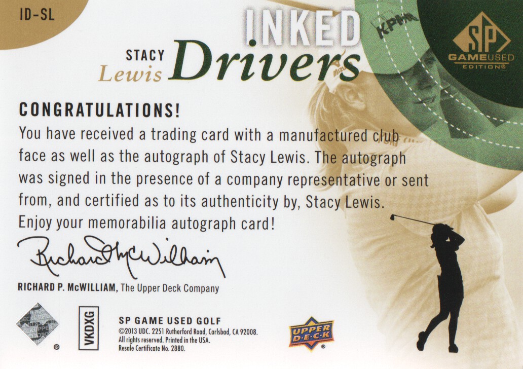 2014 SP Game Used Inked Drivers Blonde Persimmon #IDSL Stacy Lewis/35 back image