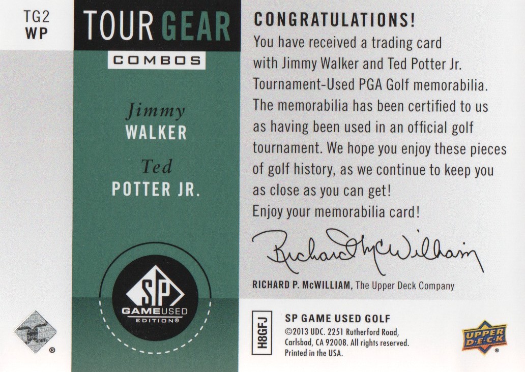 2014 SP Game Used Tour Gear Dual #TG2WP Jimmy Walker/Ted Potter Jr. C back image