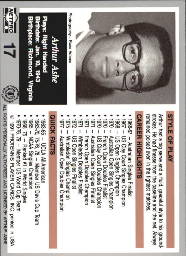 1991 NetPro Legends #17 Arthur Ashe RC back image