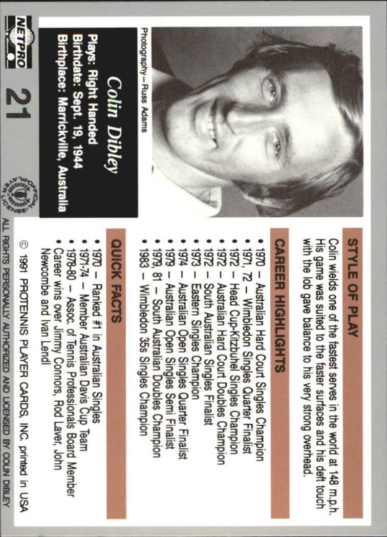 1991 NetPro Legends #21 Colin Dibley RC back image