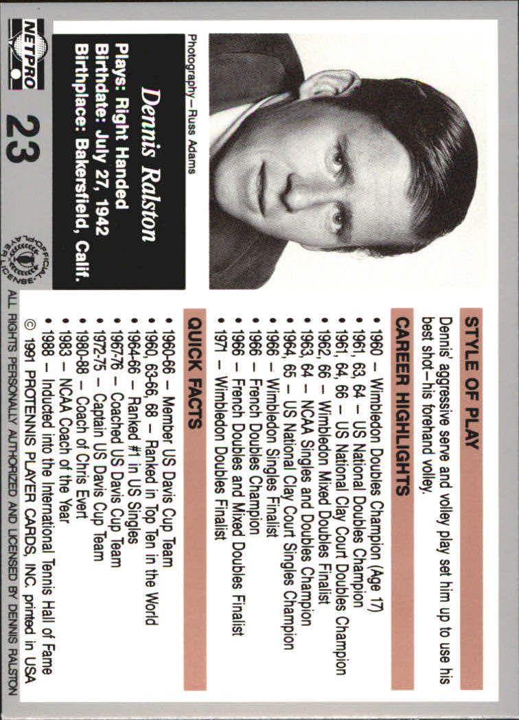 1991 NetPro Legends #23 Dennis Ralston RC back image